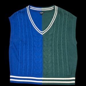 Wild Fable Colorblock Sweater Vest Med Oversized Blue Green Preppy Cable Knit